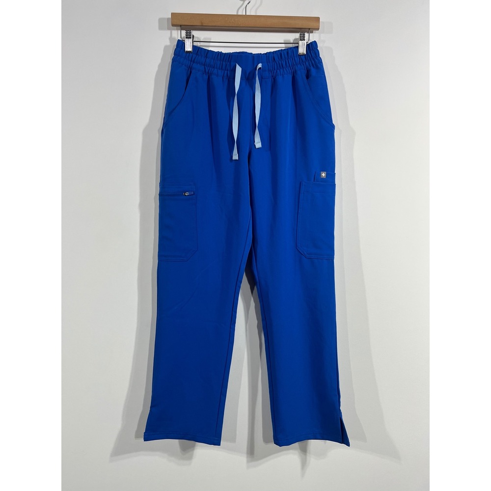 FIGS Dowa Royal Blue Cargo Scrub Pants Womens Small Elastic Waist Straight Leg - Picture 1 of 10